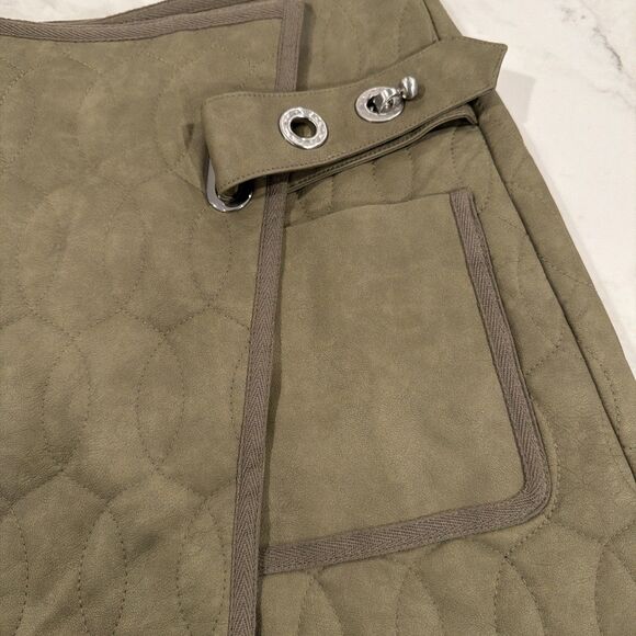 Jonathan Simkhai Melissa Quilted Vegan Leather Mini Skirt Army Green Sz 0 - Picture 5 of 6